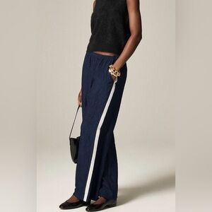 J Crew Stratus Side Stripe Pants Womens 2 Navy Wide Leg Elastic Waist Silky